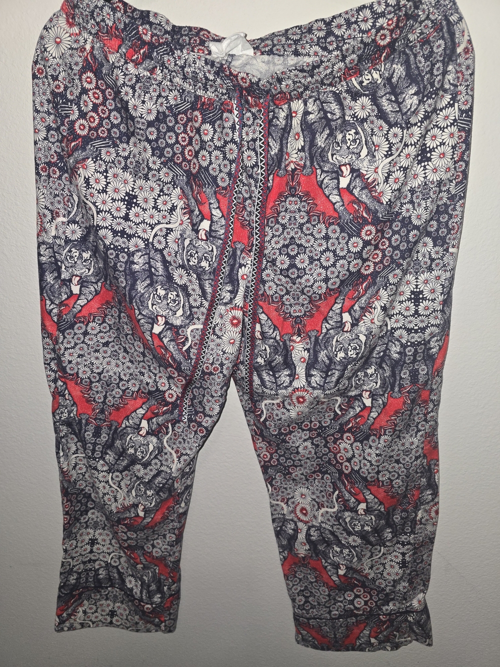 Anthropologie Floral & Tiger Print Joggers - Red, Black & White